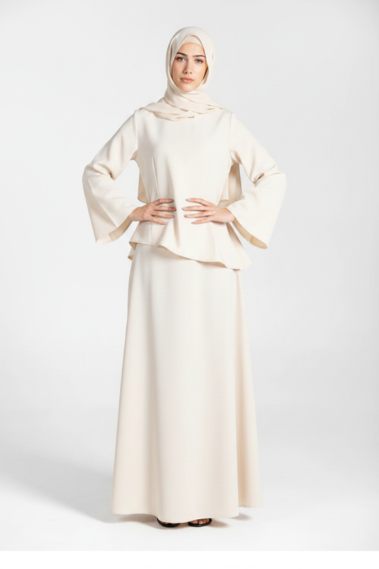 Premium Pleated Asymmetric Two-Piece Skirt Set - Cream